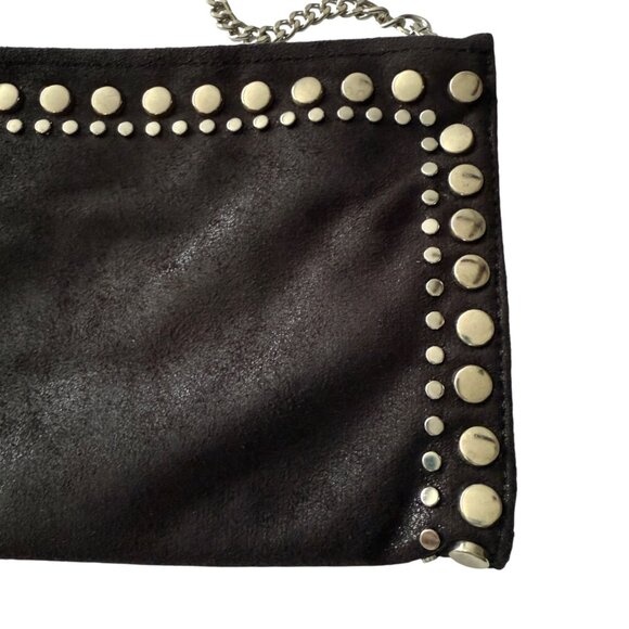 Zara Black Suede Like Silver Studded Crossbody Clutch Bag Removable Chain Strap - Picture 8 of 11